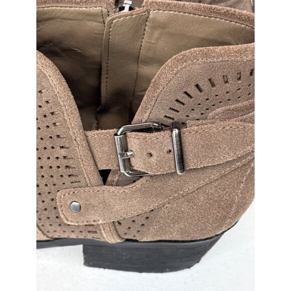 Vince Camuto Brown Suede Ankle Boots Womens 8.5 Leather Booties with Buckle - Picture 9 of 11